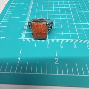 Native American Sterling Silver Ring With Coral 6 3/4